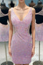 Lilac Sequins Homecoming Dress with Open Back