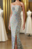 Silver Strapless Lace-Up Sequins Long Prom Dress with Slit