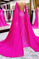 Hot Pink Mermaid Prom Dress With Wateau Train