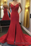 Beaded Red Mermaid Prom Dress with Appliques