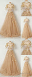 Champagne Tulle Long Prom Dress, Evening Dresses