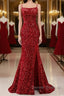 Red Sparkly Mermaid Backless Long Prom Dress with Fringes