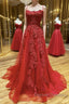 A Line Backless Red Lace Long Prom Dress, Long Red Lace Formal Dress, Red Evening Dress