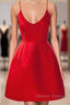 A Line Backless Short Red Prom Dress, Short Red Satin Homecoming Graduation Dress, Red Formal Dress