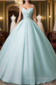 A-Line Beads Blue Long Prom Dress, Blue Long Formal Dress
