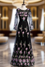 A-Line Black Tulle Embroidery Long Sleeve Prom Dress
