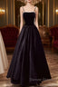 A Line Black Velvet Long Prom Dress Beaded Birthday Party Dress
