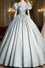 A-Line Blue Satin Long Prom Dress, Blue Long Formal Dress