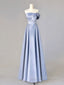 A-Line Blue Satin Long Prom Dress, Blue Formal Evening Dress