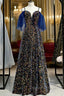 A-Line Blue Sequins Spaghetti Straps V-neck Prom Dress