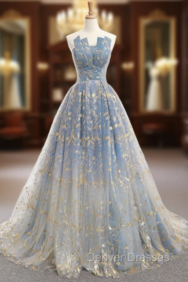 A-Line Blue Tulle Strapless Neck Floor Length Wedding Dress Denver Dresses A-Line Blue Tulle Strapless Neck Floor Length Wedding Dress Denver Dresses