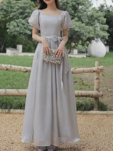 A-Line Bridesmaid Dress Square Neck Short Sleeve Elegant Ankle Length Organza With Bow(S)