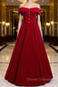 A-Line Burgundy Off the Shoulder Long Prom Dress