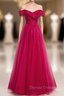 A-Line Burgundy Tulle Off the Shoulder Beading Sequins Prom Dress