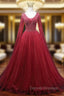 A-line Burgundy V-neck Beading Prom Dress