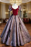 A-Line Burgundy Velvet Short Sleeve Bow Prom Dress