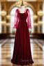A-Line Burgundy Velvet Square Long Sleeve Wave Point Prom Dress