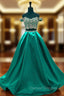 A-line Cap Sleeve Beaded Lace Green Two Piece Prom Dress