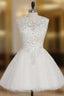 A-line Cap Sleeves Short Mini Organza Crystals Open Back Cocktail Dress