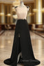 A-Line Champagne Black Cap Sleeve Backless Long Prom Dress