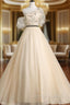 A-line Champagne One Shoulder Prom Dress, Long Party Dress