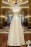 A-Line Champagne Tulle Straps Ankle Length Prom Dress