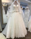 A-Line Crystal Beaded Sashes Lace Appliques Long Sleeves Tulle Wedding Dresses