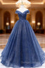 A-Line Dark Blue Tulle Long Prom Dress, Blue Formal Evening Dress