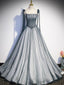 A Line Gray Long Prom Dress, Tulle Gray Formal Graduation Dress with Beading