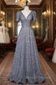 A-Line Gray Sequins V-neck Prom Dress
