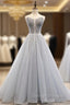 A-Line Gray Tulle Sweetheart Beading Prom Dress