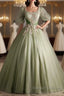 A Line Green Applique Prom Dress Sweet Tulle Birthday Party Dress