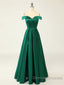 A-Line Green Off Shoulder Long Prom Dress, Green Formal Evening Dress