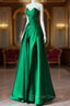 A-line Green Satin Lace-up Floor Length Party Dress, Green Satin Prom Dress