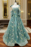 A-Line Green Tulle Embroidery Straps Prom Dress