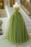 A-Line Green Tulle Long Prom Dress, Green Tulle Long Evening Dress