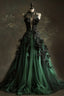 A Line Green Tulle Long Prom Dress, Formal Graduation Evening Dress