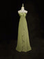 A-Line Halter Chiffon And Satin Long Party Dress, Green Low Back Prom Dress