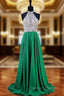 A-line Halter Sleeveless Beaded Floor Length Chiffon Prom Dress