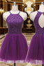 A-line Halter Sleeveless Tulle Short/Mini Homecoming Dress With Beading Pleated Sequins