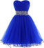 A Line Homecoming Dresses,Sweetheart Short Tulle Beaded Waist Royal Blue Cocktail Dress