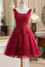 A-Line Knee-Length Red Tulle Homecoming Dress With Appliques