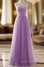 A-Line Lavender Tulle Sweetheart Neck Simple Prom Dress