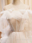 A-Line Light Champagne Long Prom Dress, Light Champagne Lace Formal Dress