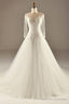 A-Line Long Sleeve Waist Lace Beaded Wedding Dress Court Train