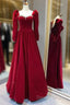 A Line Long Sleeves Red Velvet Prom Dress