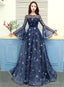 A-Line Navy Blue Round Neckline Long Party Dress, Navy Blue Long Prom Dress