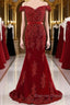 A Line Off Shoulder Burgundy Lace Prom Dress, Burgundy Lace Formal Dress, Bridesmaid Dress