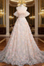 A-Line Off Shoulder Flowers Lace Formal Dress, Long Prom Dress
