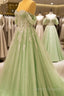 A-Line Off Shoulder Lace Appliques Dress